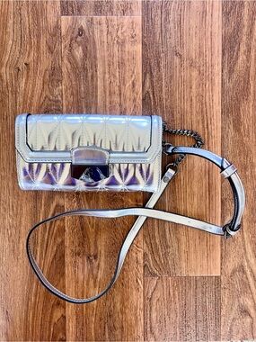 Metallic Shiny Silver Quilted Crossbody Purse
